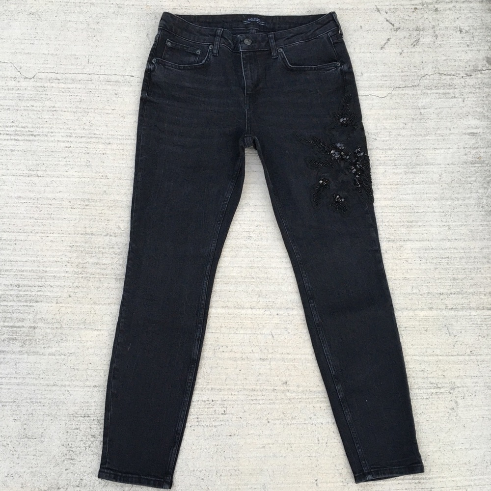 Zara Black Skinny Jeans with Sequence Patch Work